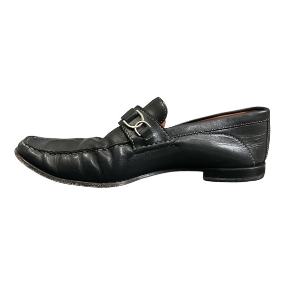 Santoni Mens Black Leather Bit Loafers Contrast Stitch Italy 42080 10.5 D